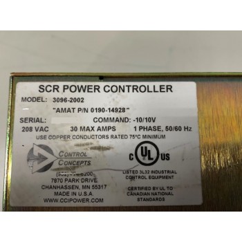 AMAT 0190-14928 Control Concepts 3096-2002 SCR Power Controller